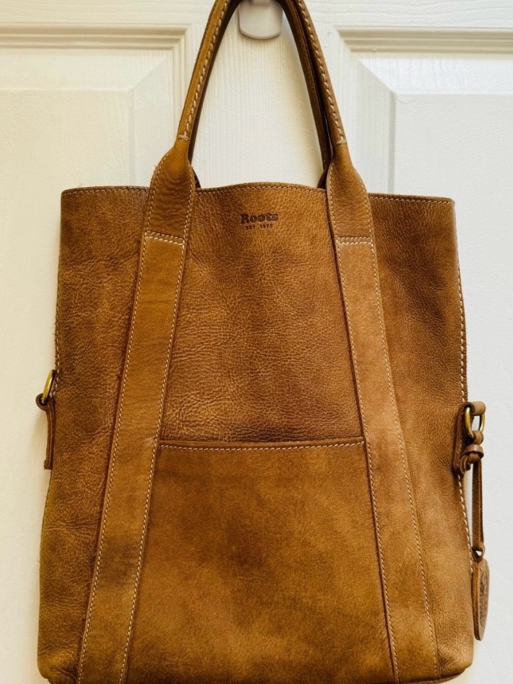 Roots Tan Leather Tote Bag